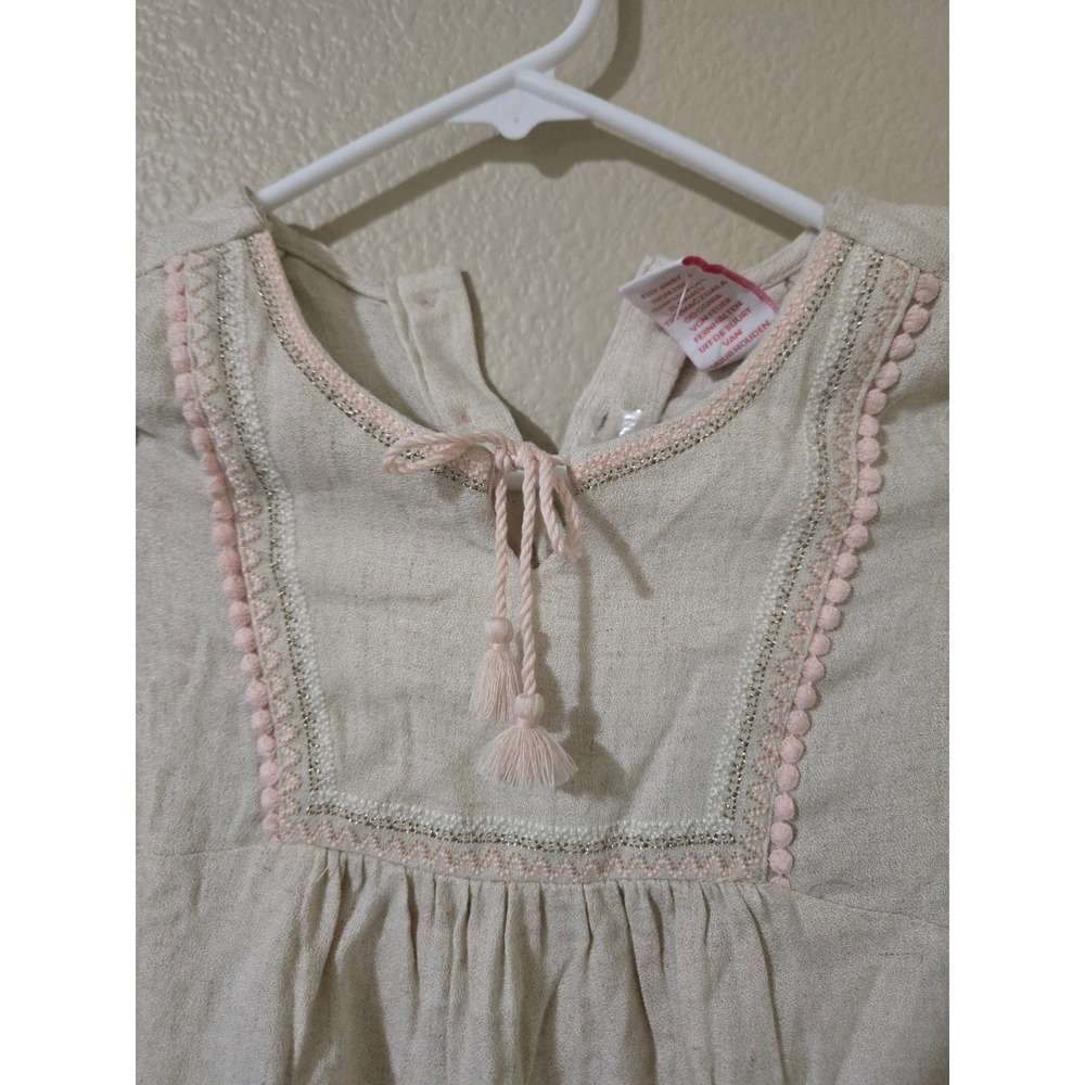 Tommy Bahama Kids Girls Beige Embroidered Pom Pom Boho Long Sleeve Dress Size 5 - Picture 2 of 6